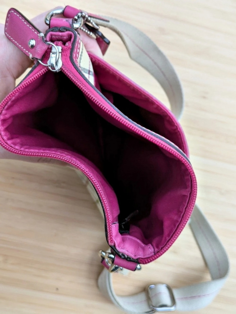 Coach Plaid Crossbody Bag in Pink & White - Picture 5 of 6